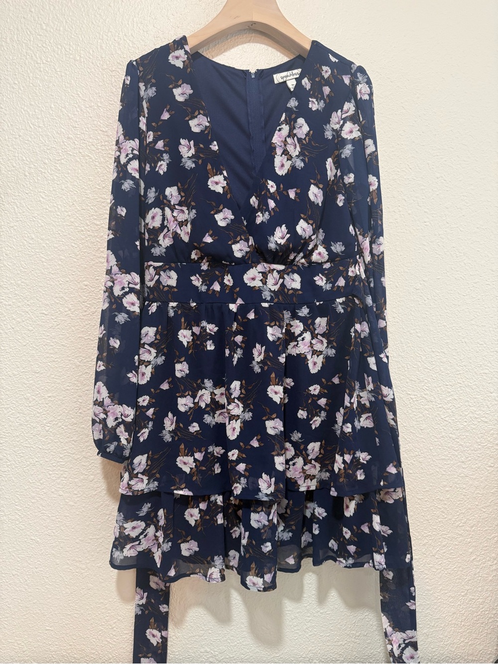 Speechless Navy Floral Long-Sleeve Tiered Dress